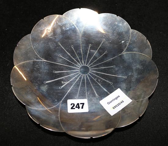 A George V Japanese taste lotus lead shaped silver dish, by Roberts and Belk, Sheffield